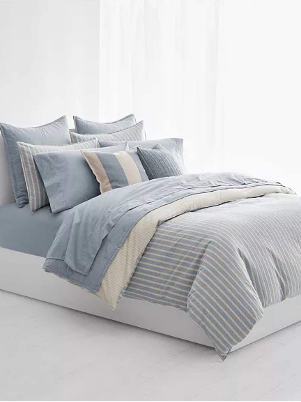 NEW! Lauren Ralph Lauren Chambray Light Blue Cotton KING Bedding Set